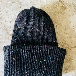 Hand Knit Speckled Wool Blend Black Knit Beanie for Kids
